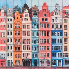 Fototapeta premium Colorful Townhouses with a European Style
