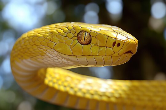 A yellow and black snake with patterned scales.