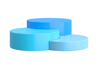 Minimalist podium display, Circular platforms, Varying heights, Light blue color scheme, Soft edges, Clean geometric shapes, Product presentation stands, Pastel cyan hues, Simple abstract composition,