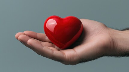 Obraz premium A hand is carefully holding a bright red heart shape