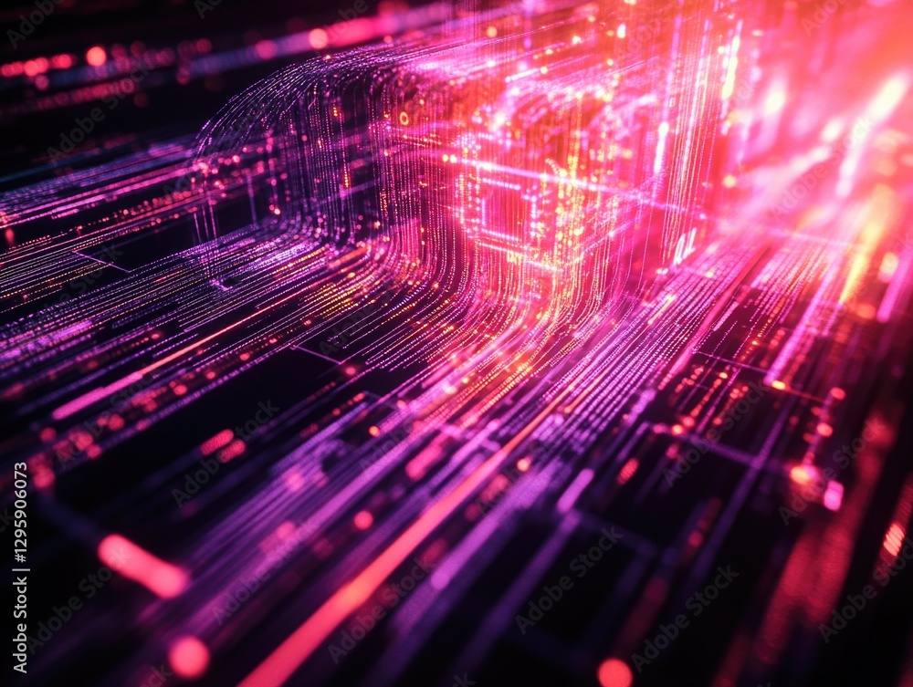 Aufkleber a complex network of purple digital lights, representing advanced computing and the future of techno