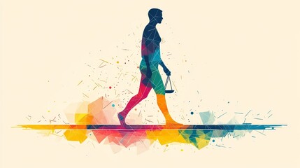 Naklejka premium A colorful silhouette of a person balancing justice and harmony in vibrant style.
