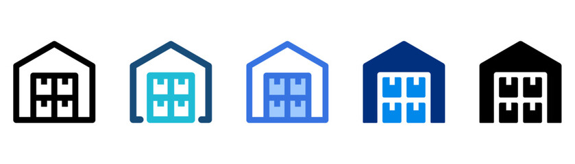 Warehouse icon set multiple style collection