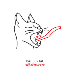 Cat dental care. Minimalist linear icon, pictogram, symbol.
