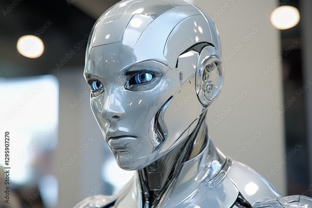 Poster stunning close-up of a futuristic robotic figure showcasing advanced technology and design in a mode