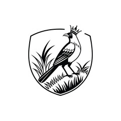 Royal Crested Bird Silhouette Standing on Grass – Vector Art