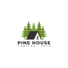 Fototapeta premium logo design pine trees and houses, forest, construction, wood, symbol,icon, creative, idea.