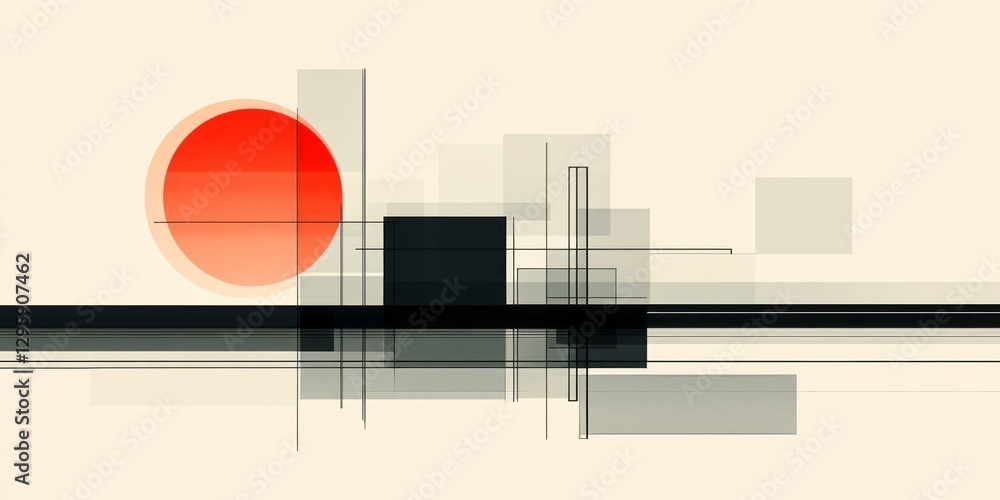 Poster abstract composition with geometric shapes and a red circle