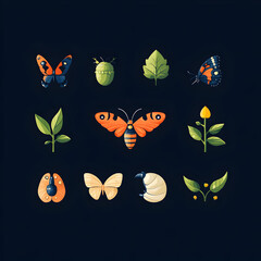 Naklejka premium Butterfly Life Cycle Insects Plants Nature Illustration