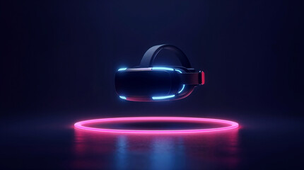 VR headset floating in mid-air against a dark background