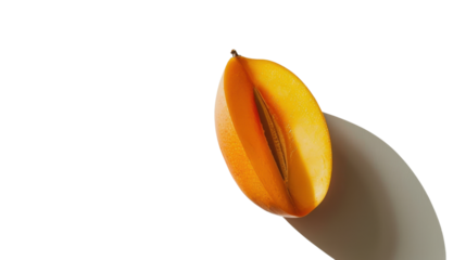 Fresh mango slice rotating on transparent background with shadow