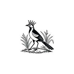 Royal Crested Bird Silhouette Standing on Grass – Vector Art