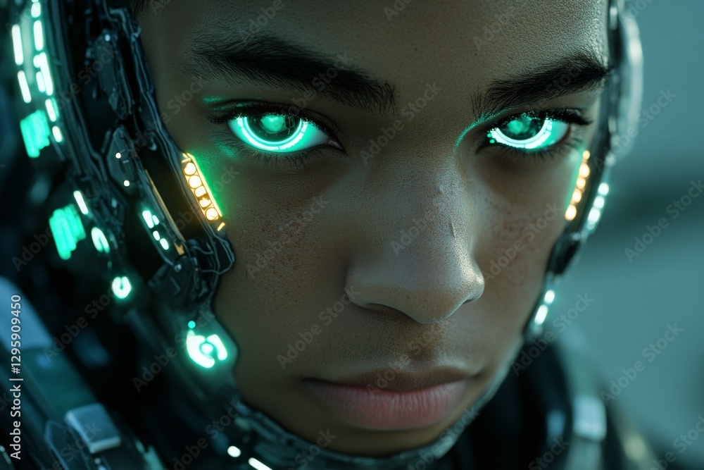 Aufkleber Futuristic character with glowing eyes and advanced technology in a sci-fi setting