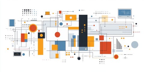 Obraz premium Abstract network diagram with geometric shapes and linear connections