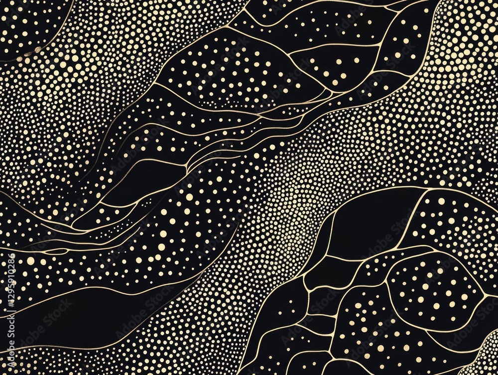 Poster a striking black and white abstract artwork with intricate patterns featuring a combination of golde