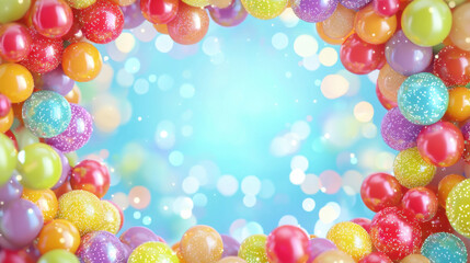Colorful Glitter Balloons Frame, Party Background - 3D renderings