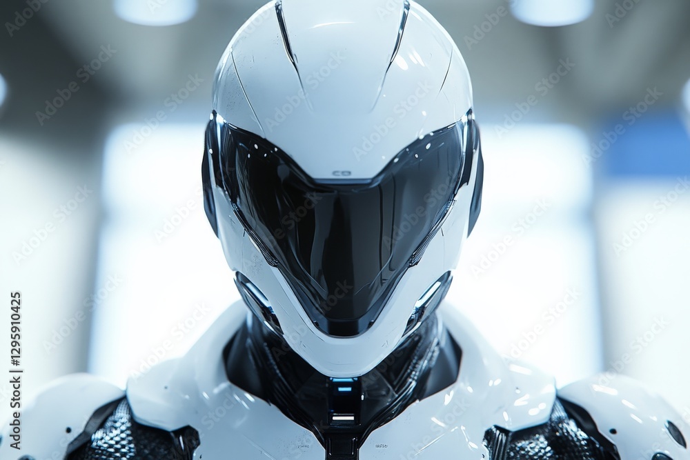 Poster futuristic humanoid robot with sleek design and advanced technology in a modern environment