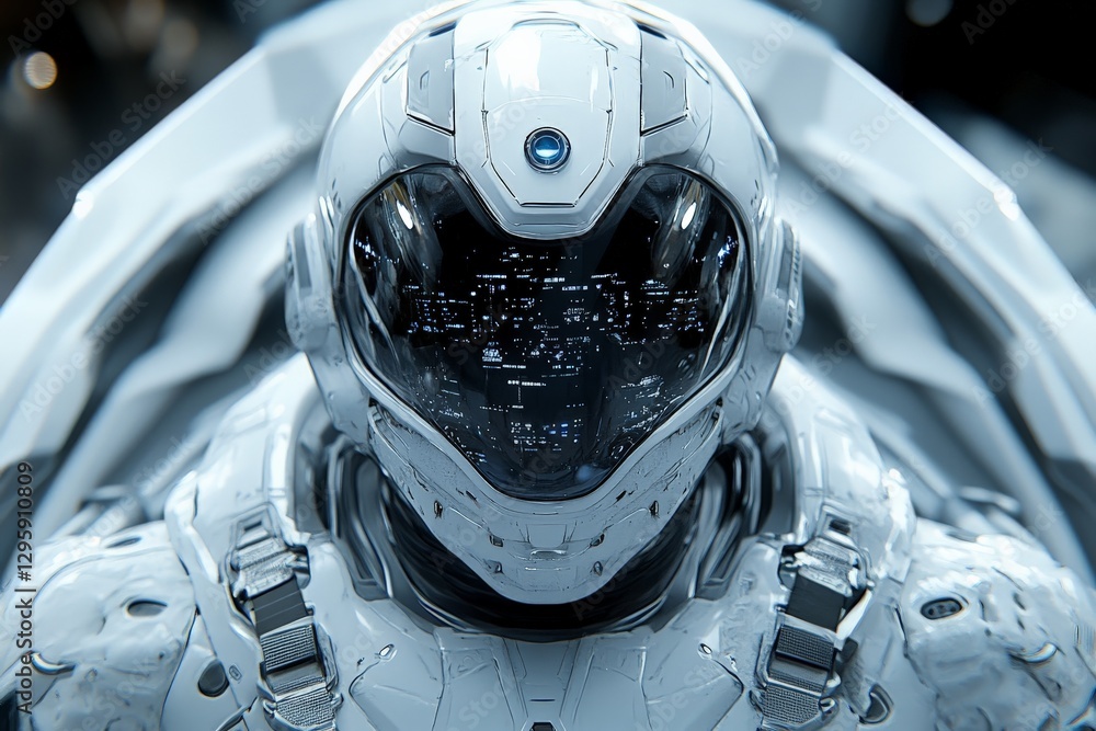 Aufkleber futuristic astronaut in high-tech suit gazes at a sprawling urban landscape at night with illuminate