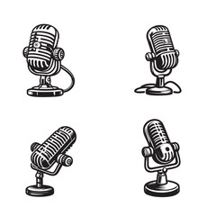 Microphone Sets Silhouettes, Black Microphone Silhouette with Stand | Mic Vector Icon | Audio Equipment Clipart | PNG, EPS