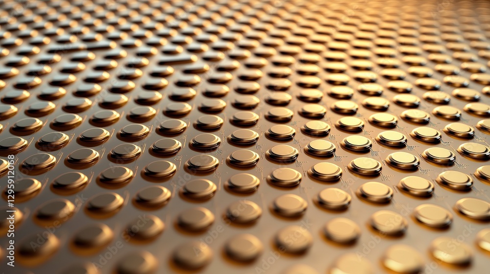 Poster material science nanomaterials concept. textured metallic surface with round dimples reflecting ligh
