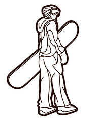 Snowboard Player Extreme Sport Snowboarder Action Cartoon Graphic Vector