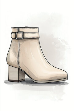 cream ankle boot with buckle detail clip art preview
