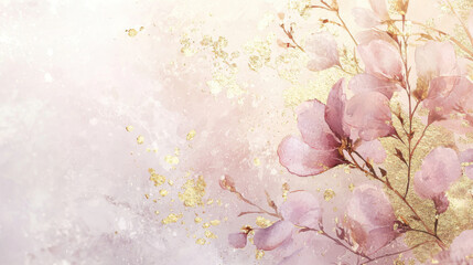 Pink Gold Floral Watercolor Texture - Abstract art