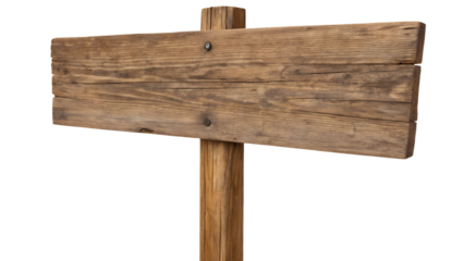 Wooden Signpost with Rustic and Weathered Look, Isolated on Transparent Background for Nature and Rural Settings