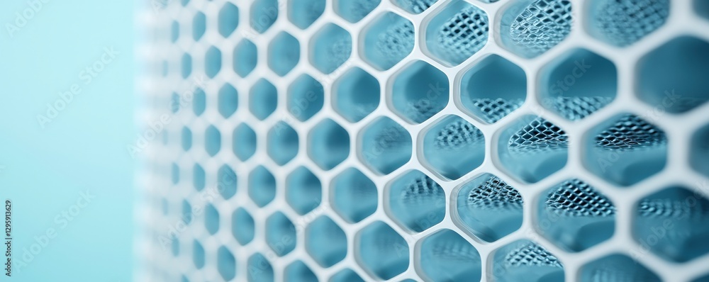 Aufkleber material science nanomaterials concept. close-up of a honeycomb pattern with a blue background.