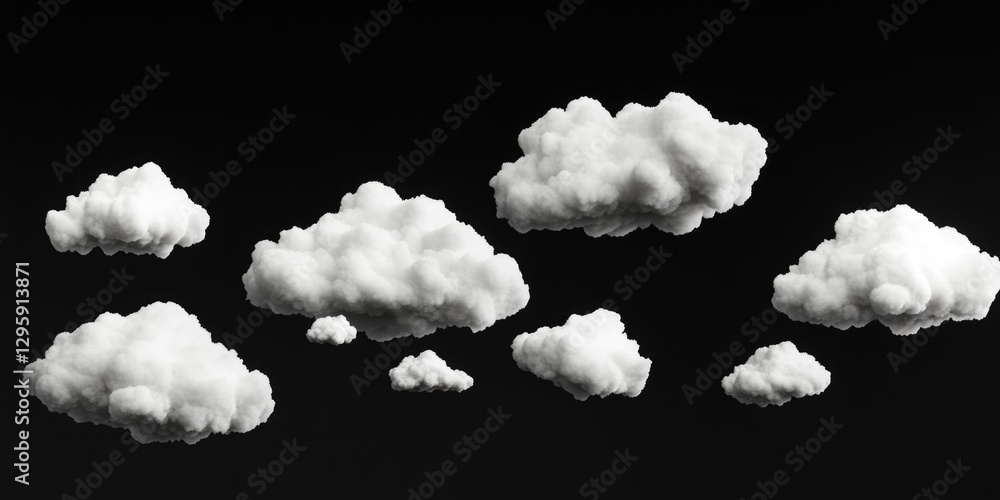 Poster a series of clouds are shown in various sizes and positions. the clouds are white and appear to be f