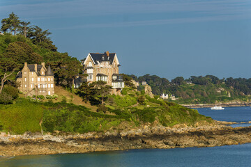 Fototapeta premium old villas on Trestrignel beach, Perros Guirec, Brittany, France