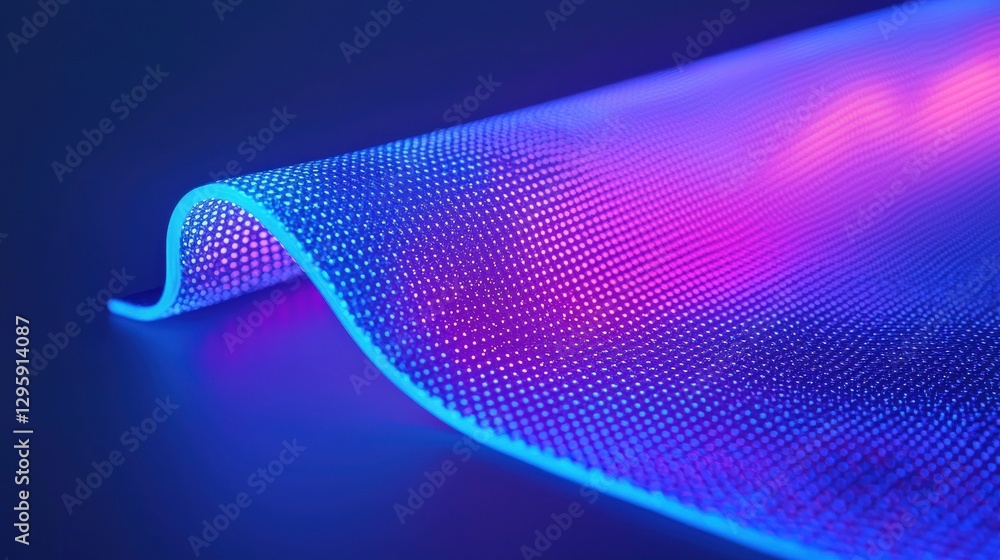 Poster material science nanomaterials concept. abstract glowing wave with vibrant colors on a dark backgrou