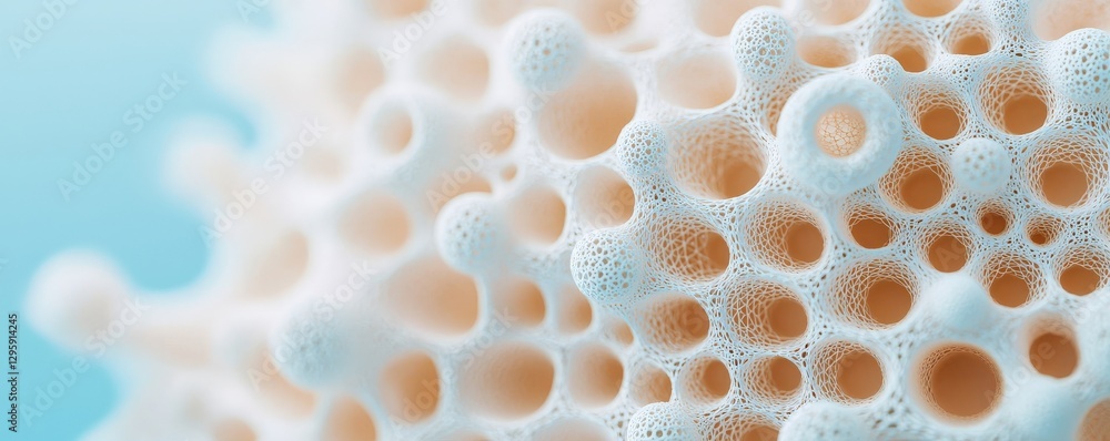 Poster material science nanomaterials concept. close-up of coral structure with a soft blue background.