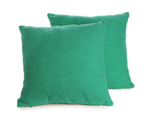 Pillows in green color isolated on white