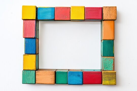 Multicolored wooden blocks forming a rectangular frame