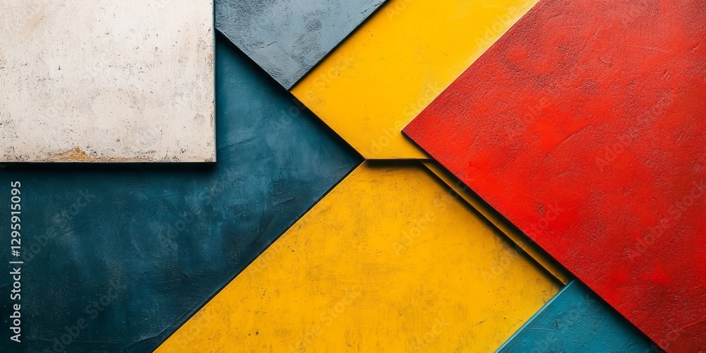 Poster composition of intersecting painted rectangles in various primary colors