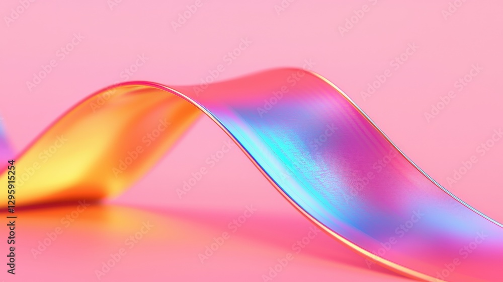 Poster material science nanomaterials concept. iridescent ribbon on a pink background with soft curves.