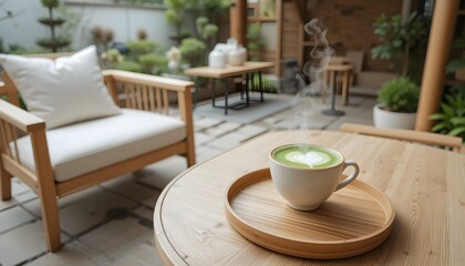 Obraz premium Serene Outdoor Cafe with Zen Garden