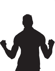 vector; silhouette; of man showing winner expression