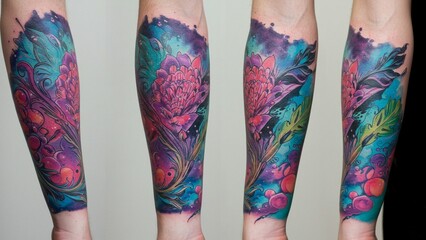 Colorful floral forearm tattoo