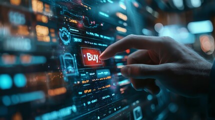 Hand Pressing Buy Button on Digital Interface Screen