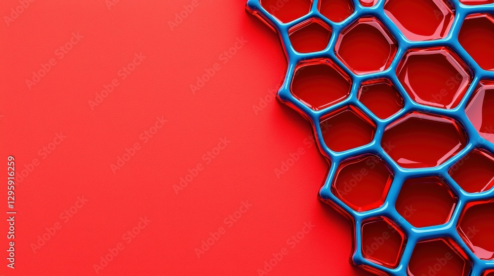 Aufkleber material science nanomaterials concept. abstract red background with blue honeycomb pattern.