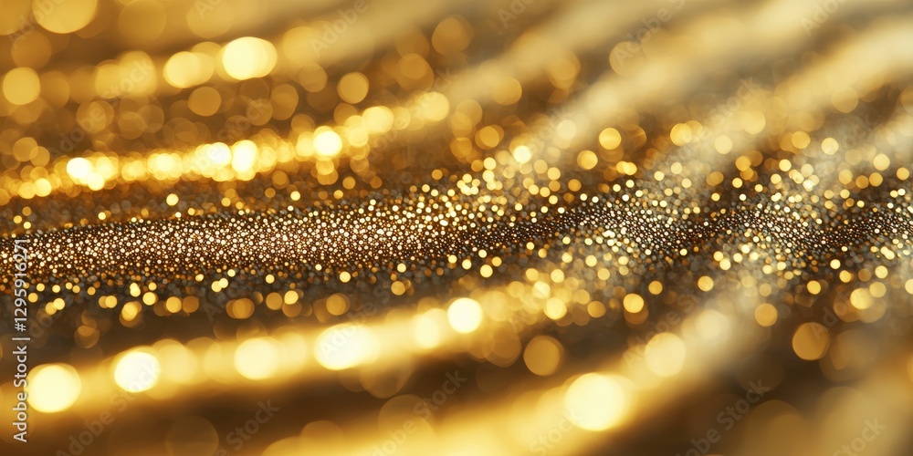 Poster material science nanomaterials concept. shimmering gold surface with sparkling particles and wavy pa
