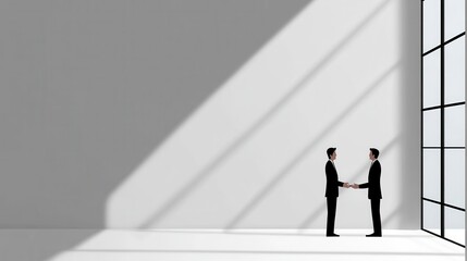 Businessmen Handshake in Modern Office with Sunlight Streaming Through Window