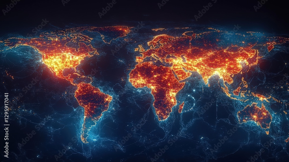 Aufkleber stunning global network visualization highlighting bright points across continents with night lighti