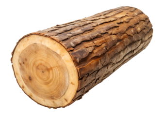Wood Log with Visible Growth Rings and Rough Bark: Freshly Cut Cylindrical Log Showing Natural Tree Structure and Texture