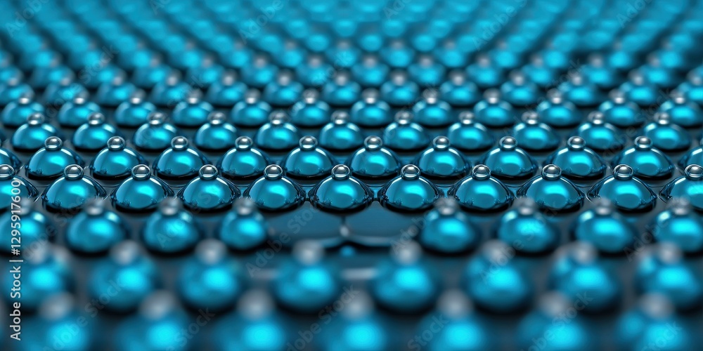 Poster material science nanomaterials concept. close-up of blue metallic spheres arranged in a pattern.