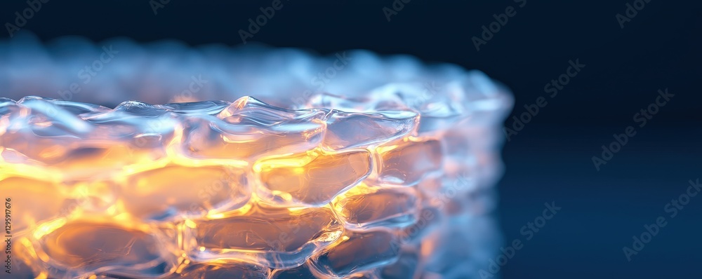 Aufkleber material science nanomaterials concept. close-up of a frosted glass with glowing edges and ice-like 