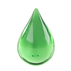 Green water 3d drop on transparent background