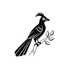 Royal Crested Bird Silhouette Standing on Grass – Vector Art